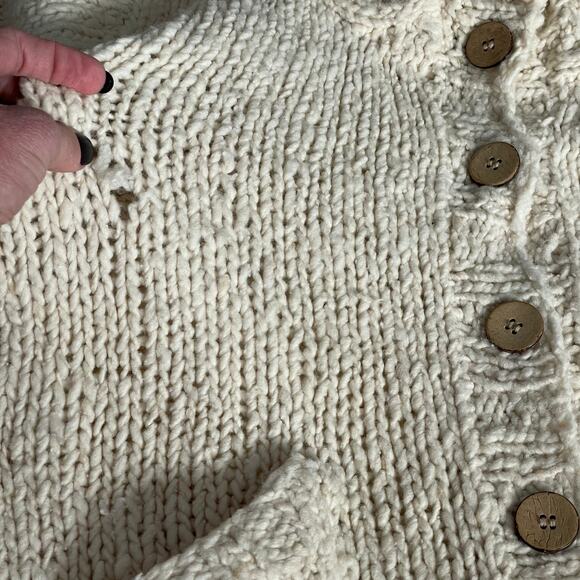 Carraig Donn Sweater Irish Hand Knit Wool Cardigan Women Large Cream Beige READ - Picture 9 of 16